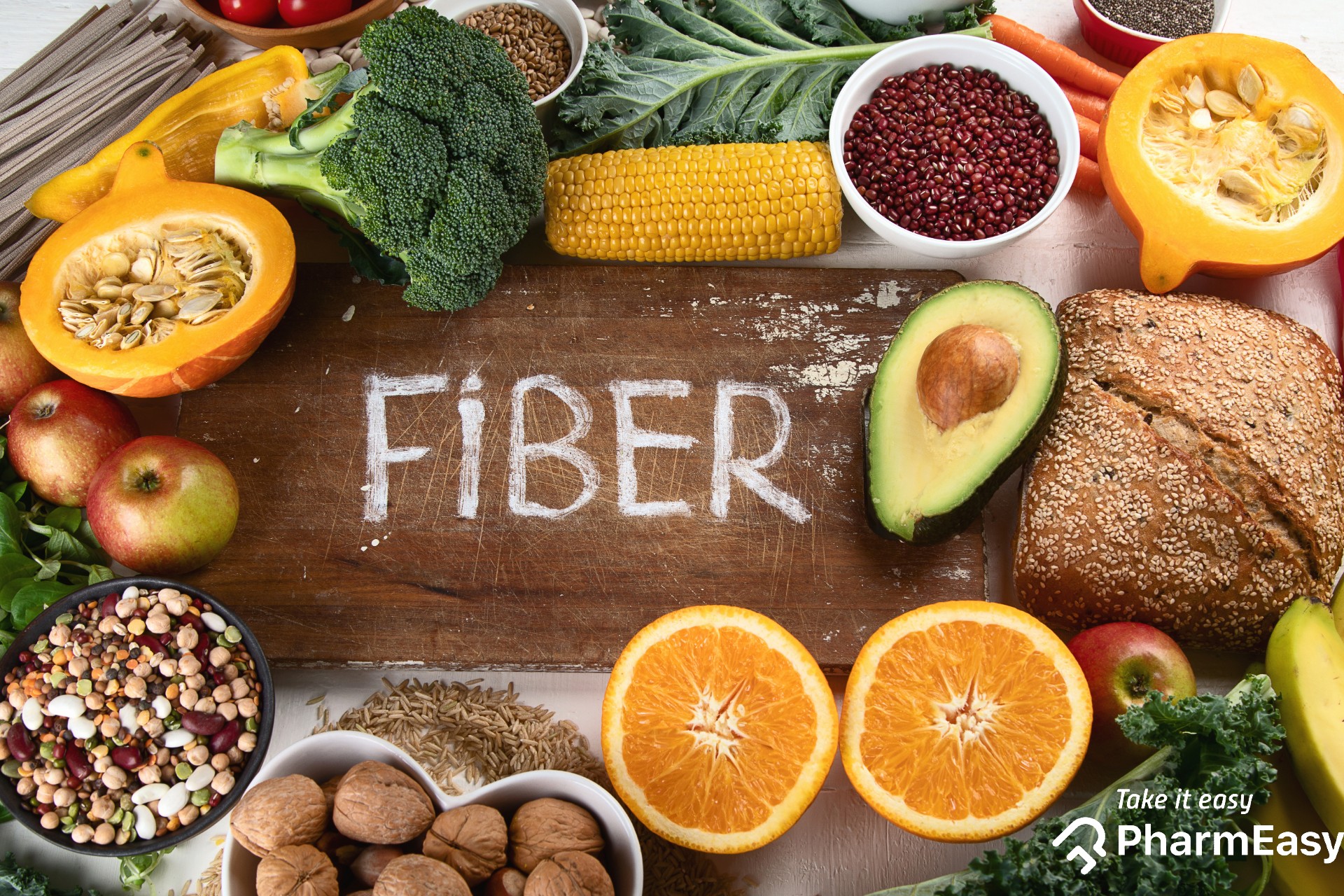 A collection of foods that have high fibre content