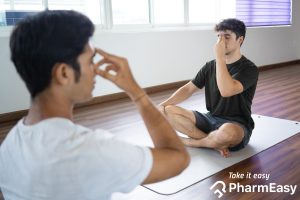 People practicing breathing exercise