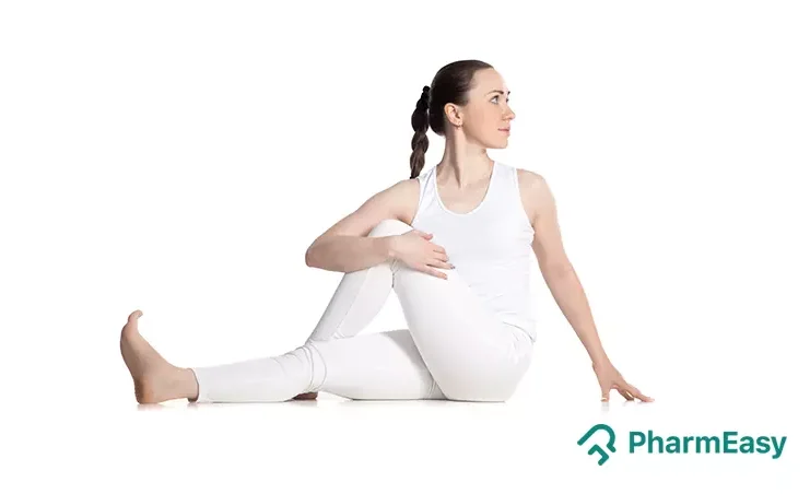 Yoga and Ayurveda Lifestyle - Vakrasana or twisted pose is a yoga exercise  to make spine flexible and remove fat around the waist. This is a  simplified form of Ardha Matsyendrasana. People